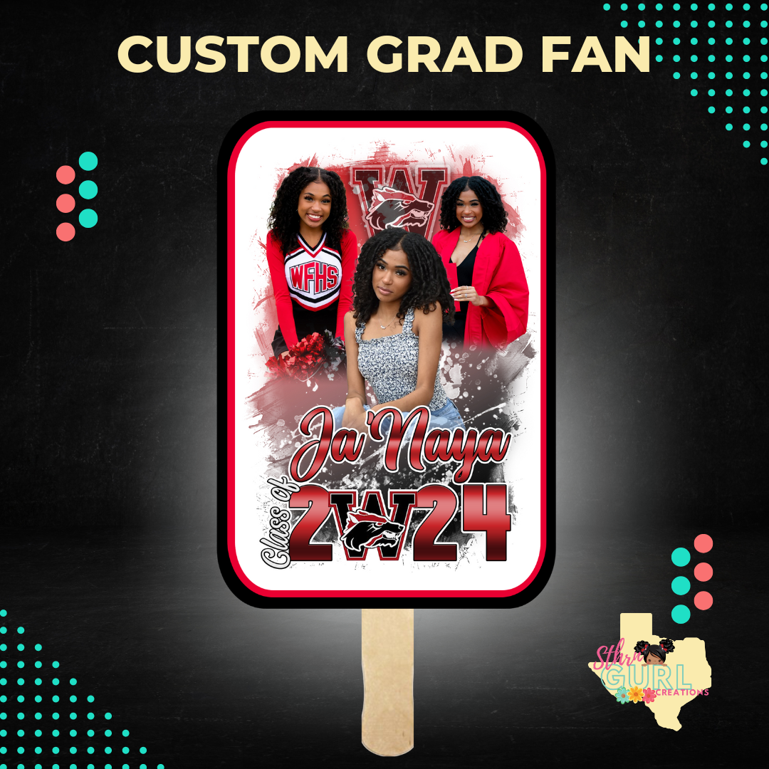 Custom Graduation Fans, Graduation Hand Fans, Class of 2024, College Grad, High School Grad, Kindergarten Grad, Printable