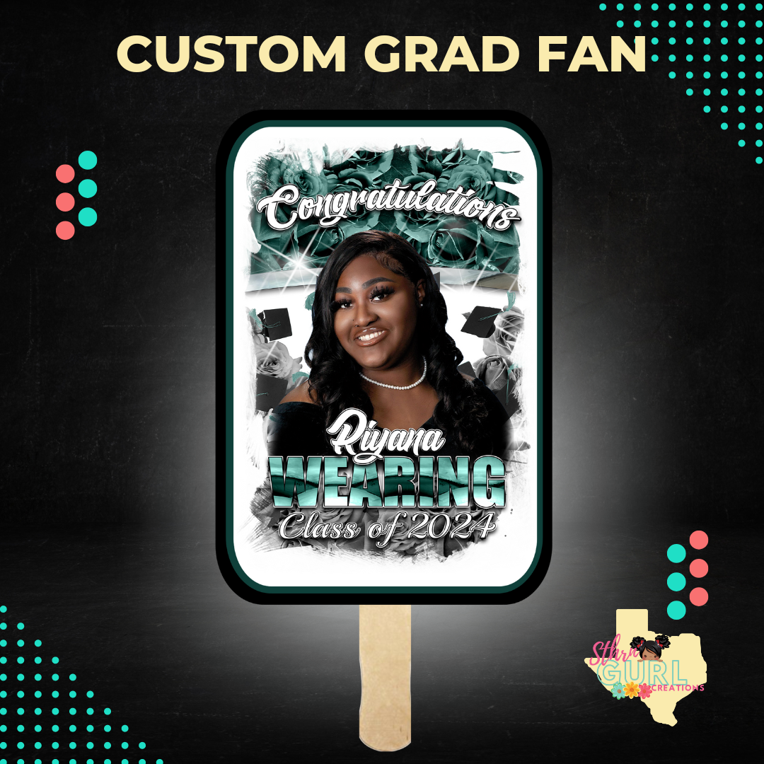 Custom Graduation Fans, Graduation Hand Fans, Class of 2024, College Grad, High School Grad, Kindergarten Grad, Printable