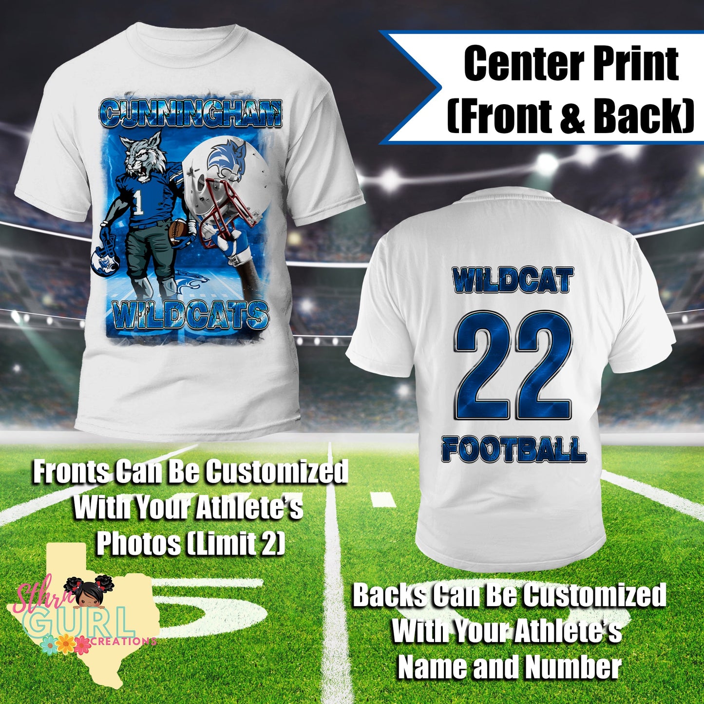 Cunningham Football Center Print Shirt - SthrngurlCreations