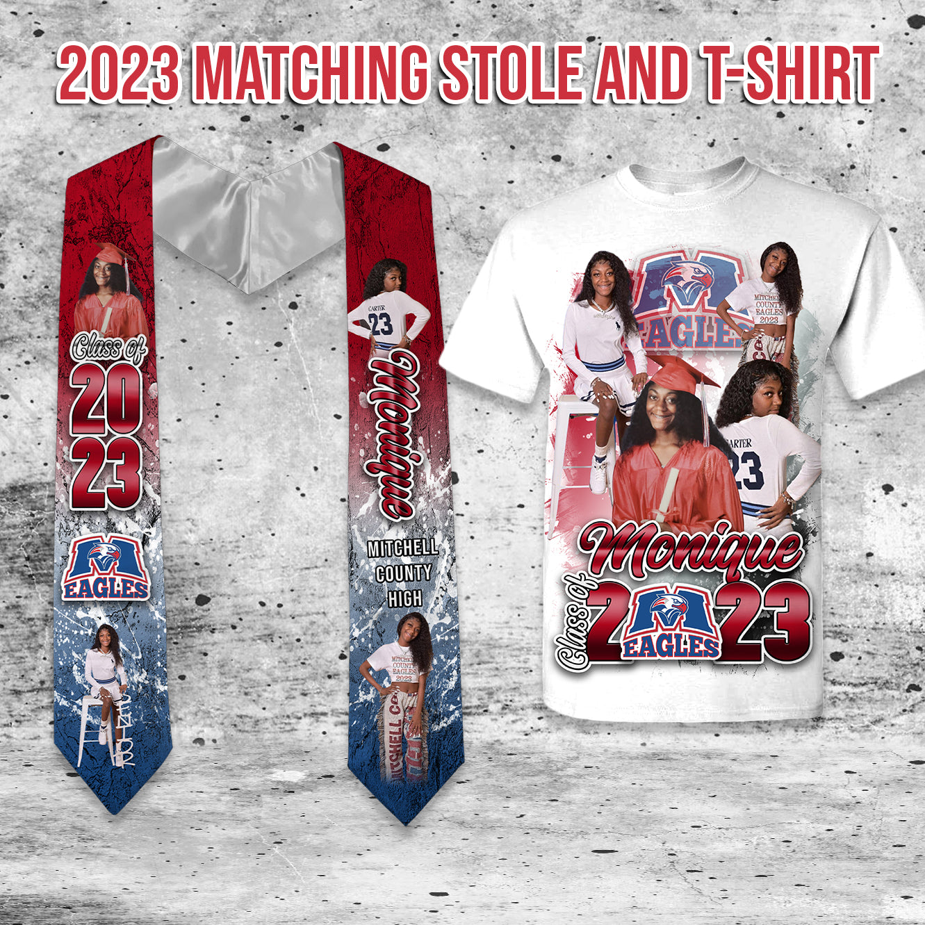 101-Standard Graduation Stole and Matching Center Print T-Shirt