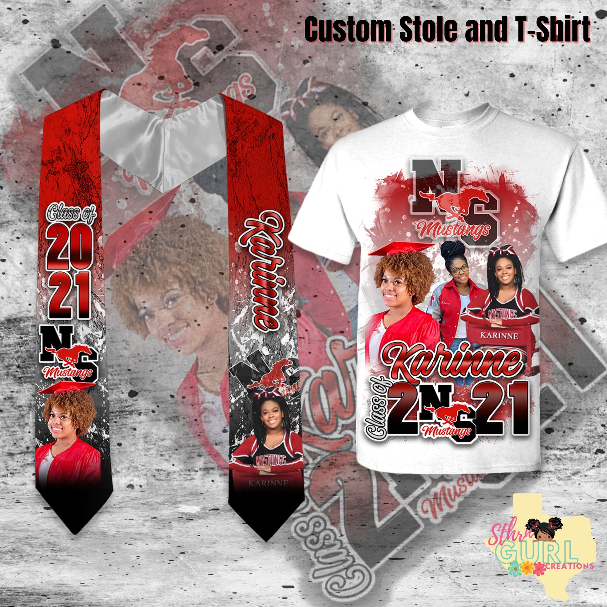 Custom Graduation Stole and Matching T-Shirt - SthrngurlCreations