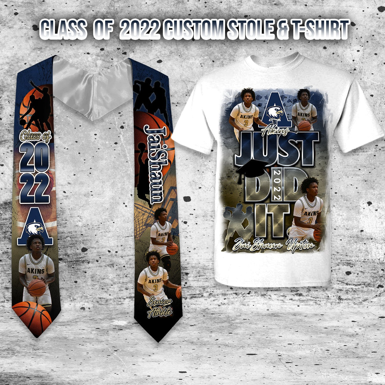 Custom Graduation Stole and Matching T-Shirt, Just Did It, Class of 2022 - SthrngurlCreations