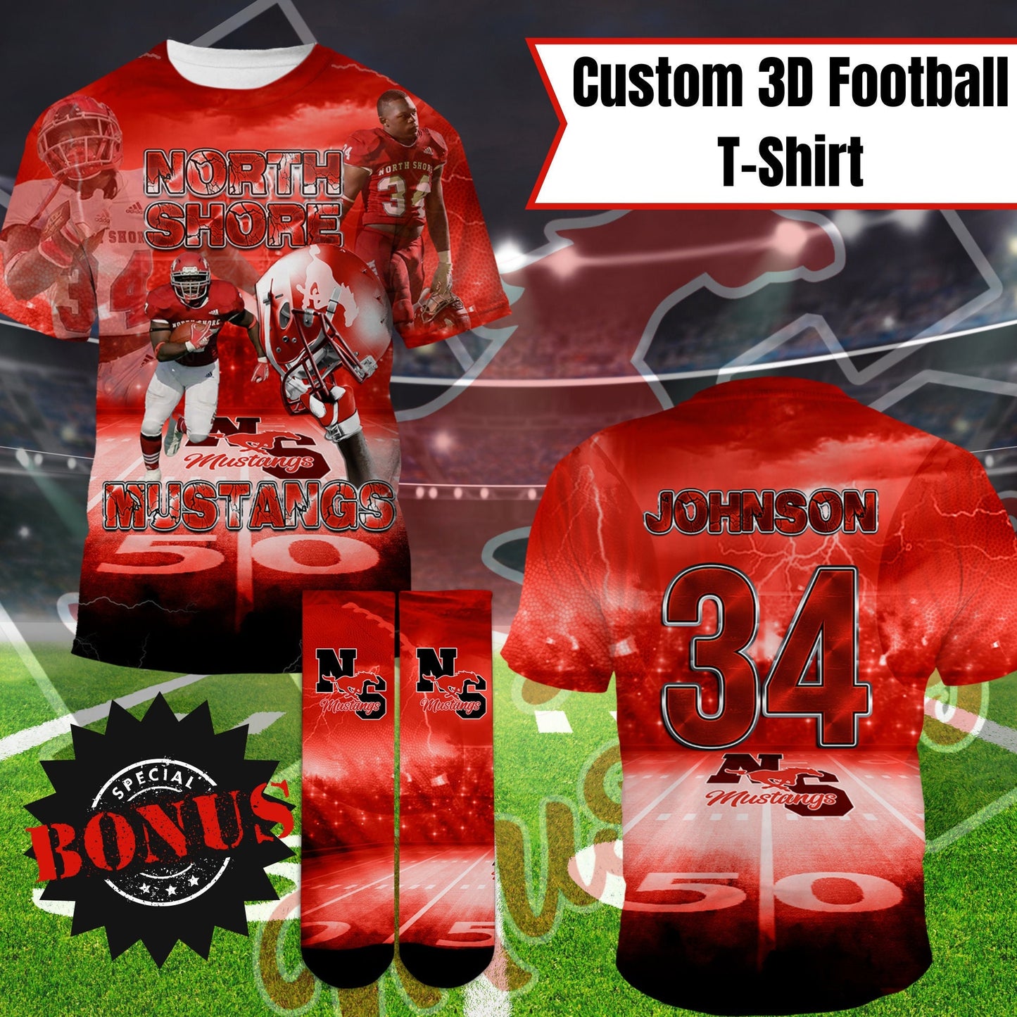 Custom 3D Football Shirt, All Over Shirt,Custom Football T-Shirt, All Over Football Shirt - SthrngurlCreations