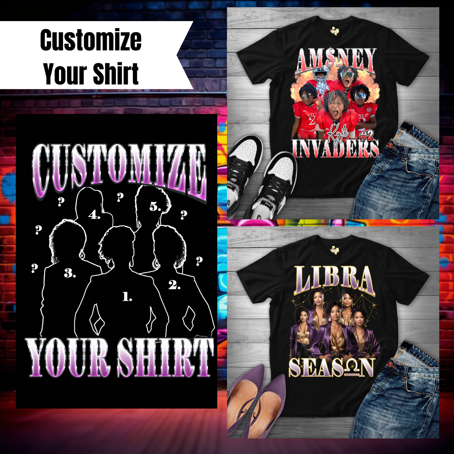 Customize Your Own Bootleg Tee, Custom Bootleg TShirt, Bootleg T-Shirt, 90's Retro Graphic Tee, Photo Print Tee, Personalized T-Shirt