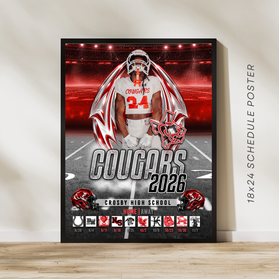 Personalized Cougar Football Schedule Poster – 18" × 24"
