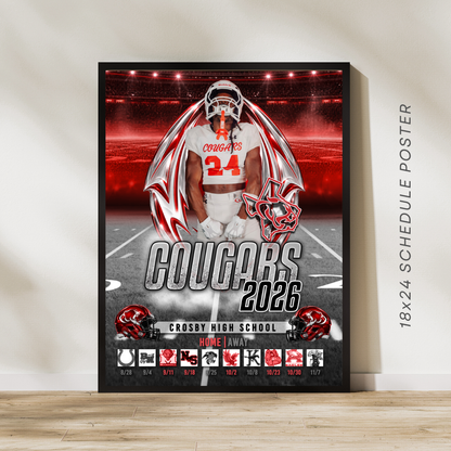 Personalized Cougar Football Schedule Poster – 18" × 24"