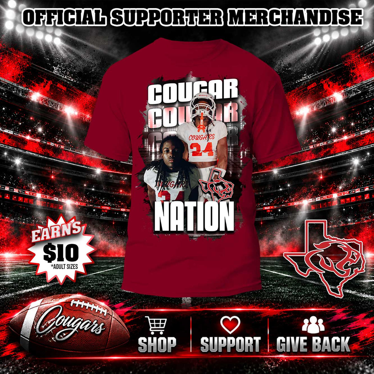 Cougar Nation Personalized Supporter Shirt (Red)