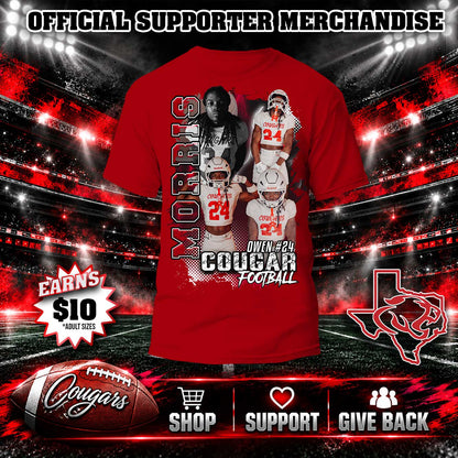 Personalized Cougar Halftone Football Player Shirt (Red)