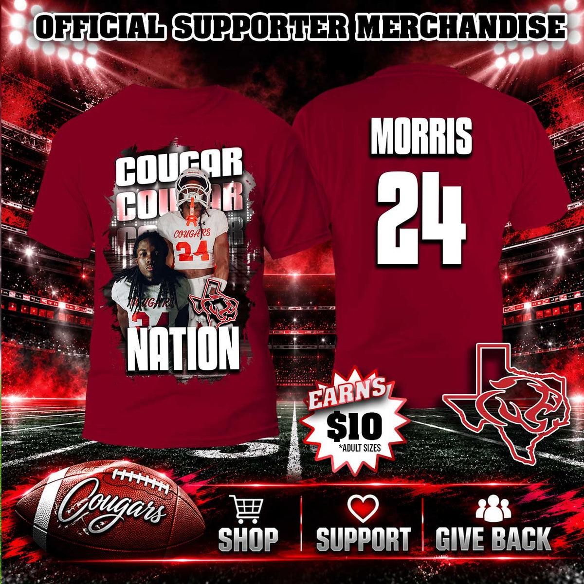 Cougar Nation Personalized Supporter Shirt (Red)