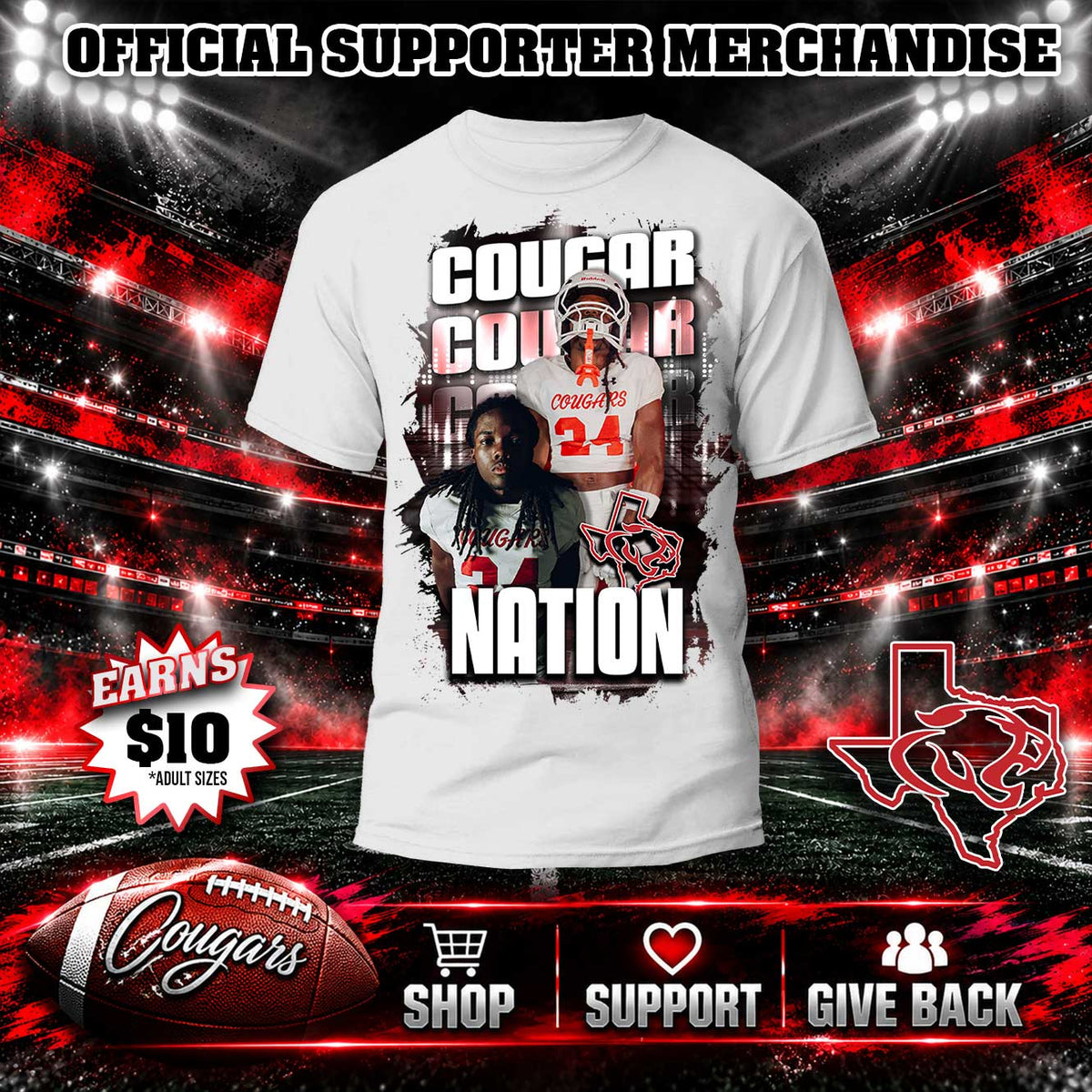 Cougar Nation Personalized Supporter Shirt (White)