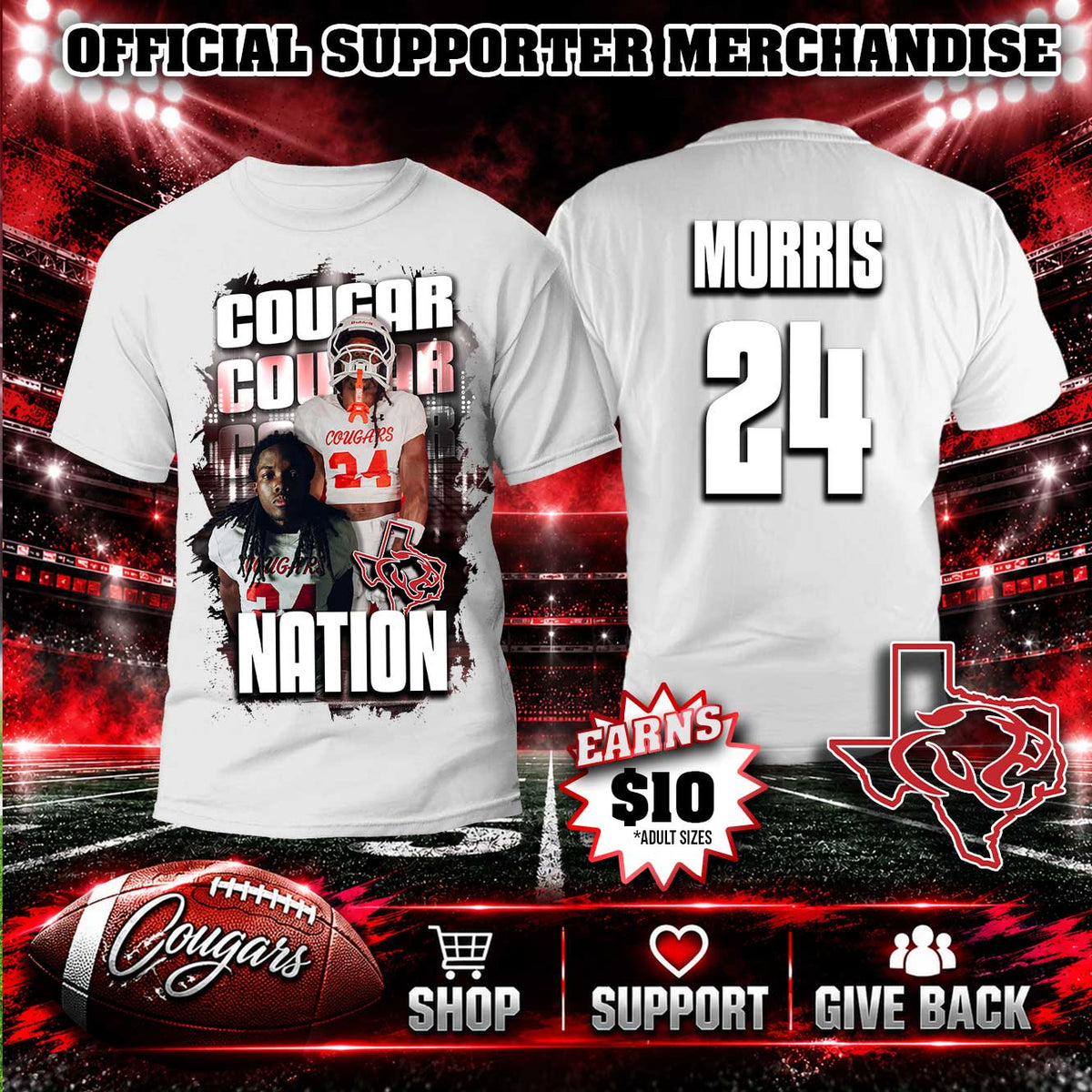 Cougar Nation Personalized Supporter Shirt (White)