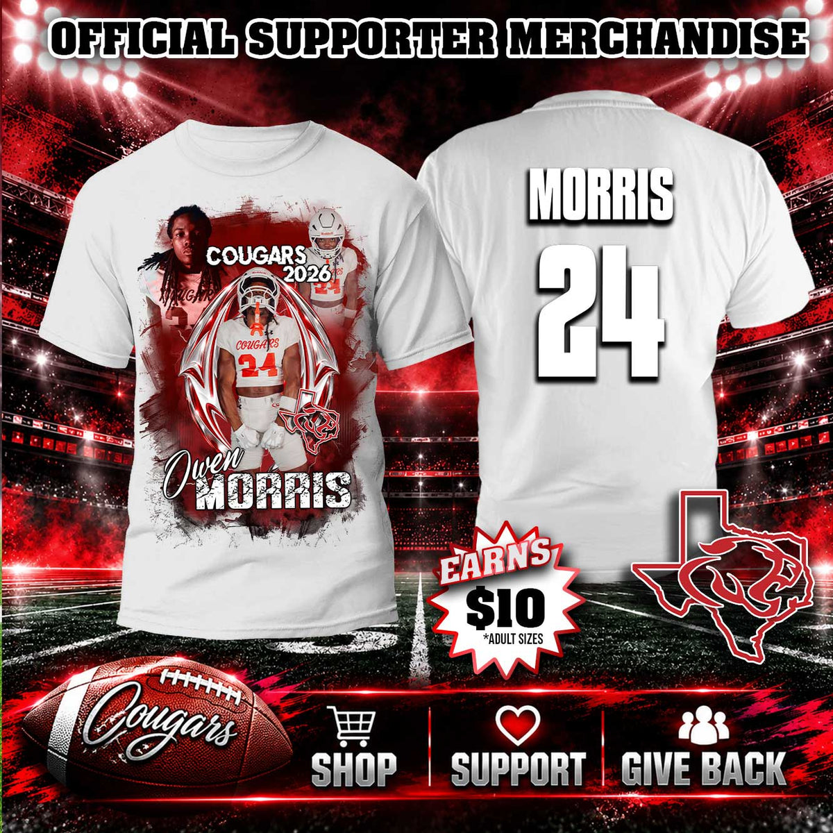Personalized Cougar 2026 Football Player Shirt (White)