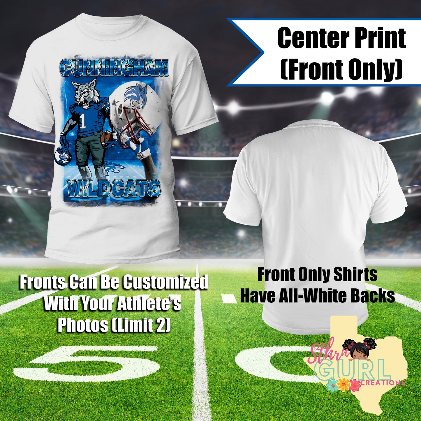 Cunningham Football Center Print Shirt - SthrngurlCreations
