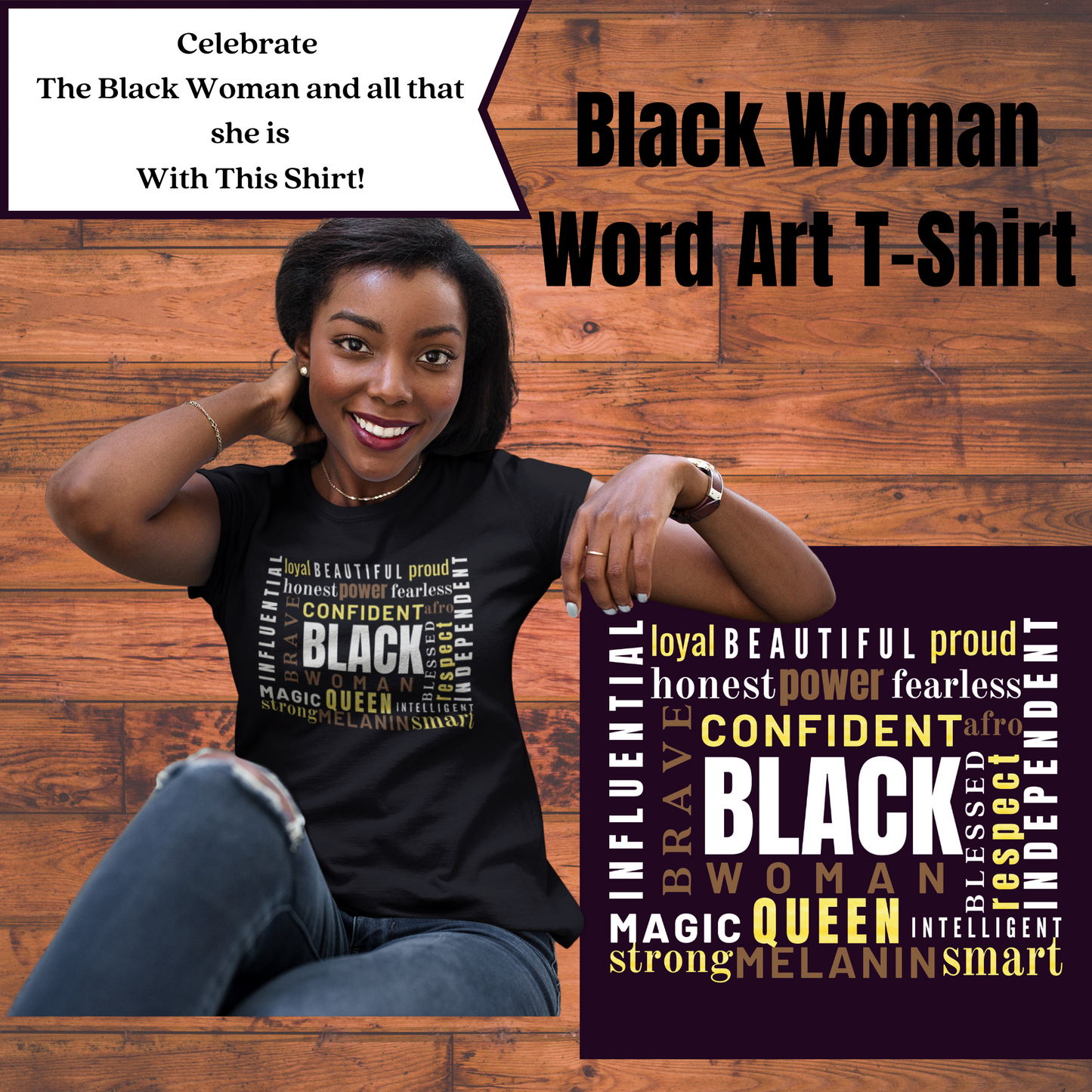 Black Woman Word Art T-shirt, Black Queen T-Shirt - SthrngurlCreations
