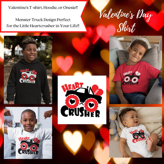 Boy's Monster Truck Valentine's Day T-Shirt, Sizes  6 months to Youth XL, Monster Truck Hoodie, Valentine's Day Hoodie, Kids Hoodie - SthrngurlCreations