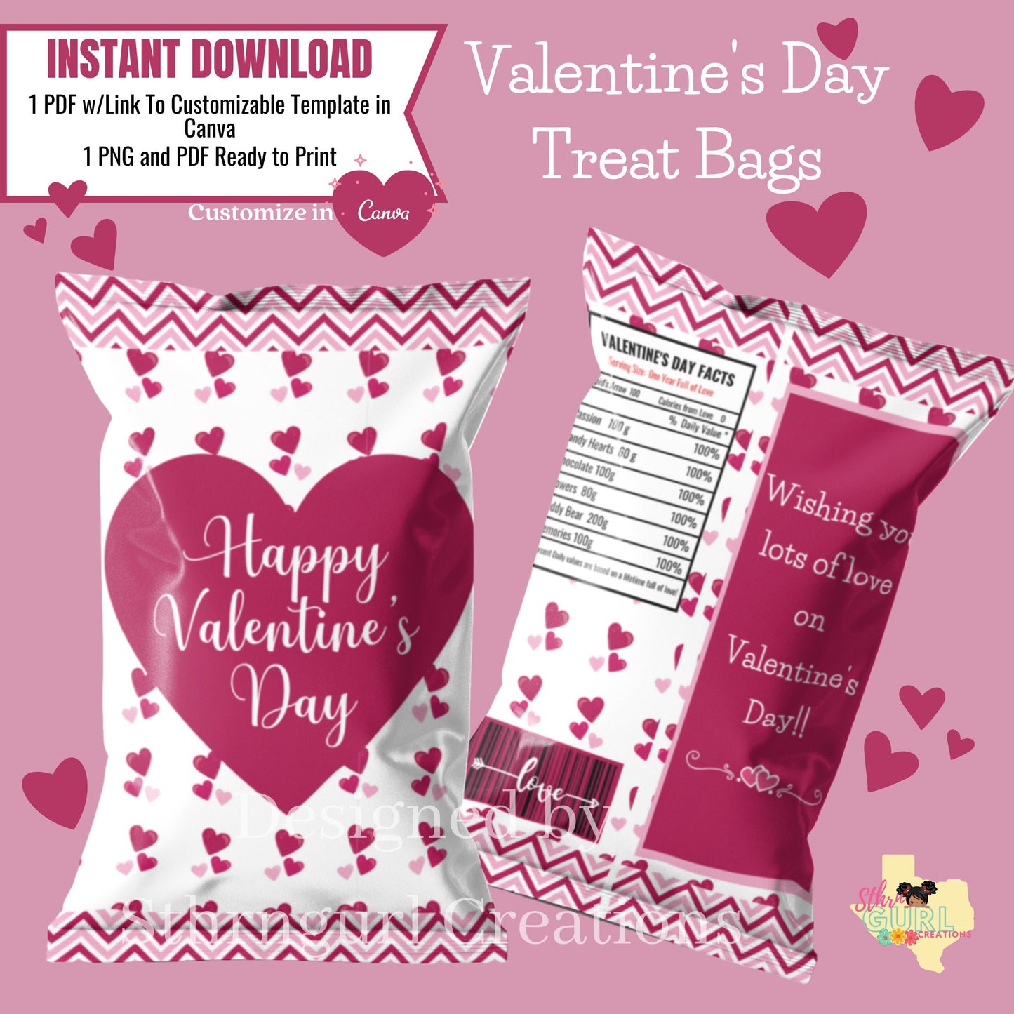 Valentine's Day Chip Bag, Customizable Chip Bag, Valentine's Gift, Valentine's Treat Bag - SthrngurlCreations