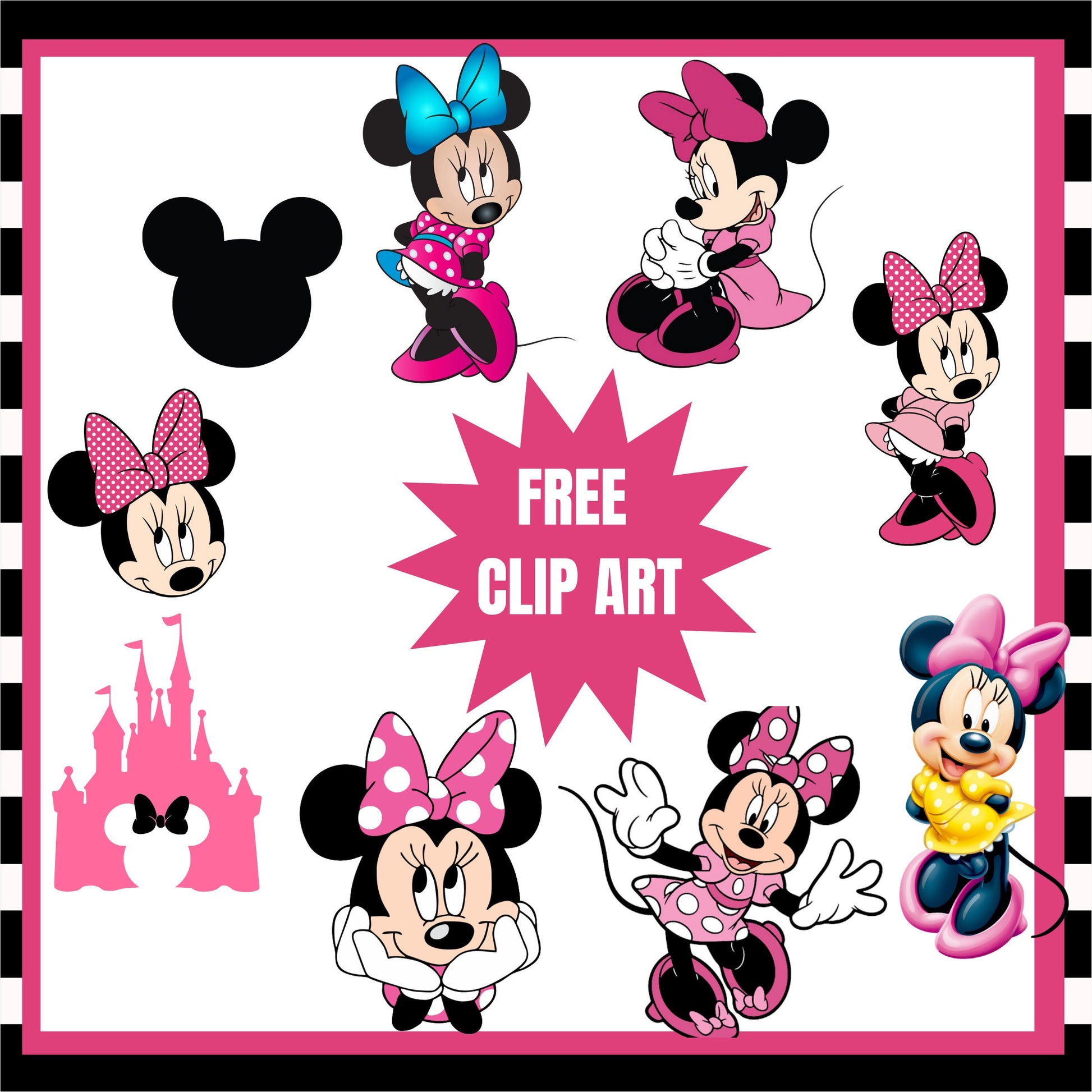 Minnie Mouse Pink digital paper FREE Clip art, scrapbook papers, wallpaper, Minnie background, polka dots, Pink Black digital papers - SthrngurlCreations