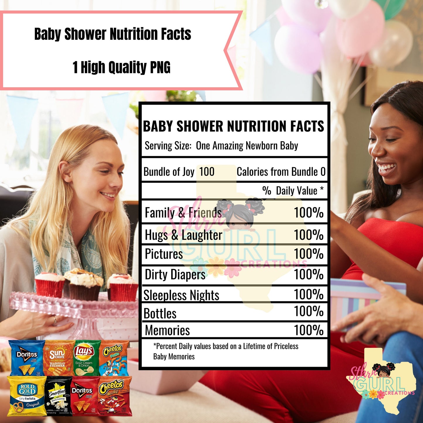 Baby Shower Nutrition Facts Label, Custom Label, Instant Download, Baby Shower Chip Bag, Baby Shower Party Favor - SthrngurlCreations