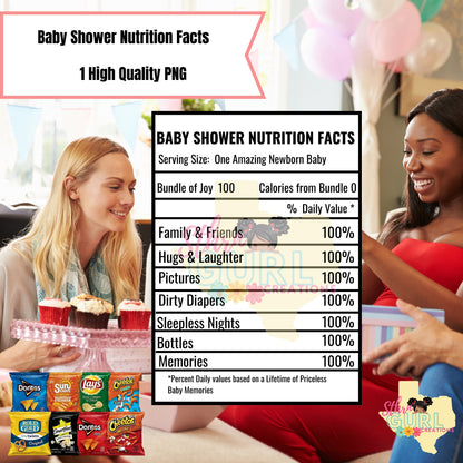 Baby Shower Nutrition Facts Label, Custom Label, Instant Download, Baby Shower Chip Bag, Baby Shower Party Favor - SthrngurlCreations