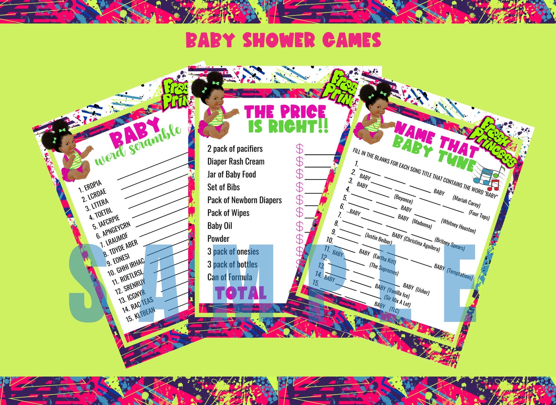 Fresh Princess Baby Shower Games, 90s Theme Baby Shower Games, Instant Download, Baby Shower Printable - SthrngurlCreations